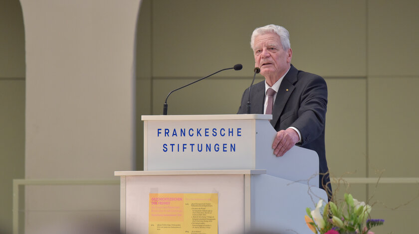 Bundespräsident a.D. Joachim Gauck eröffnet die Ringvorlesung "Geschichtszeichen der Freiheit" in Halle