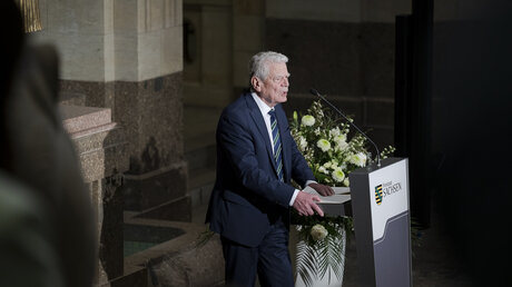 Bundespräsident a.D. Joachim Gauck hält eine Rede in der Sächsischen Staatskanzlei
