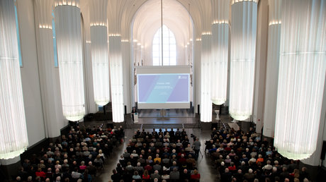 Bundespräsident a.D. Joachim Gauck hält eine Rede im Paulinum in Leipzig