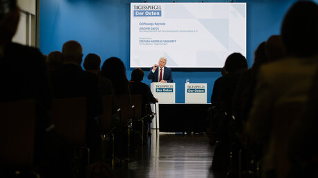 Bundespräsident a.D. Joachim Gauck hält eine Rede bei der Berliner Tagesspiegel-Konferenz